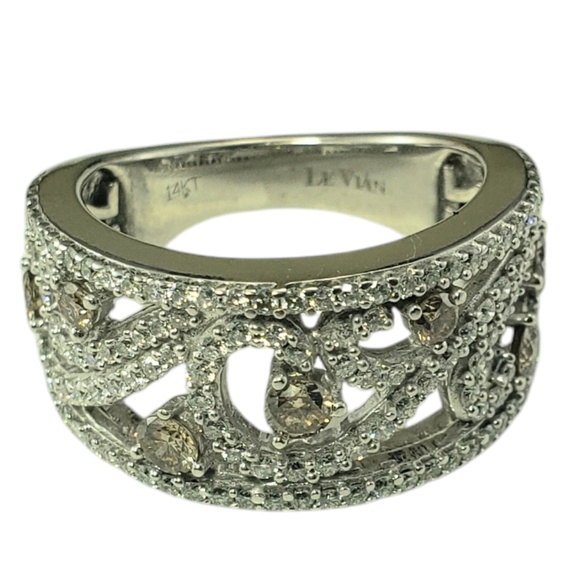 LeVian 14K White Gold Champagne and White Diamond Band Ring Size 6.75 #20770 - Picture 2 of 7